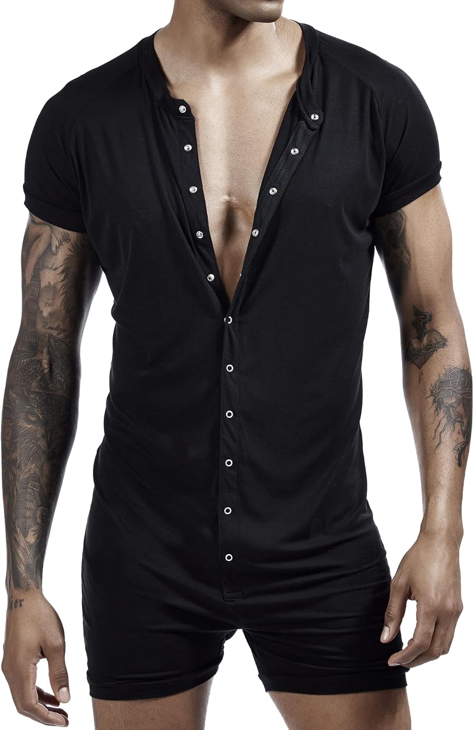 Men's Short Sleeve Pajamas Sexy Sleepwear Jumpsuit Stretchy Silky Elastic Home Casual Sleepwear - Image 3