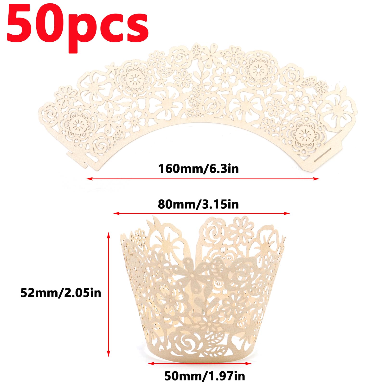 Antrader Lace Cupcake Wrappers,50Pcs Lace Cupcake Liners Laser Cut Cupcake Papers Cupcake Muffin Cups for Christmas Wedding Birthday Party Decoration