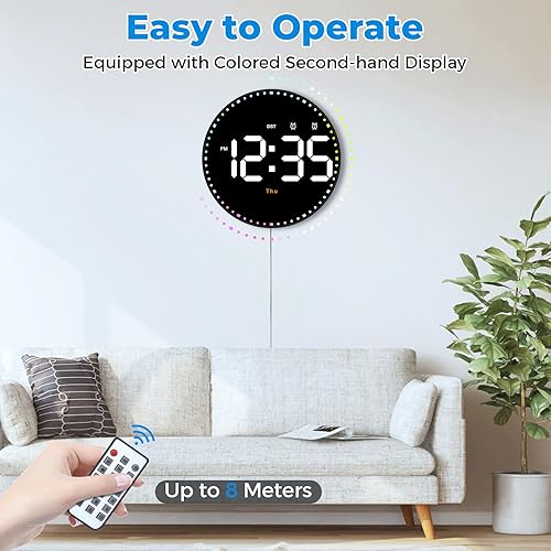 Miniatura 4 de SZELAM Reloj de pared digital, reloj digital de 10 pulgadas con control remoto, brillo ajustable, calendario, temperatura, 1224 H, para sala de