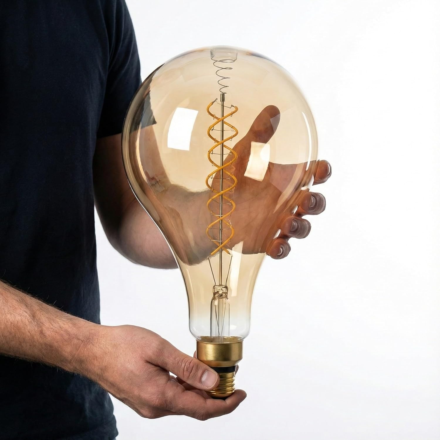Oversized Edison LED Light Huge Bulb Vintage PS52(PS160) 7W Equivalent 40W - Dimmable 2200K Warm Amber Glow 400 Lumens E26 Base - Large Filament Decorative Bulbs - 360° Beam (Golden Glass)