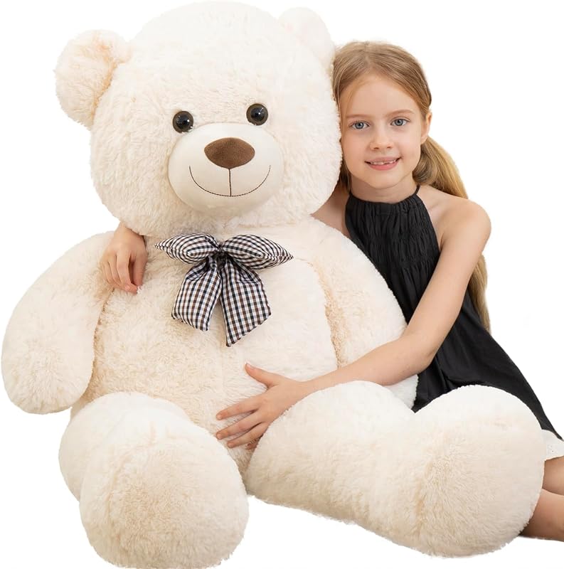 MorisMos Giant Teddy Bear Stuffed Animal， Big Teddy Bear 4 Feet | Huge White Plush Bear Toy for Kids & Adults, Teddy Bear Gift for Girlfriend Boyfriend, Birthday, Christmas & Party
