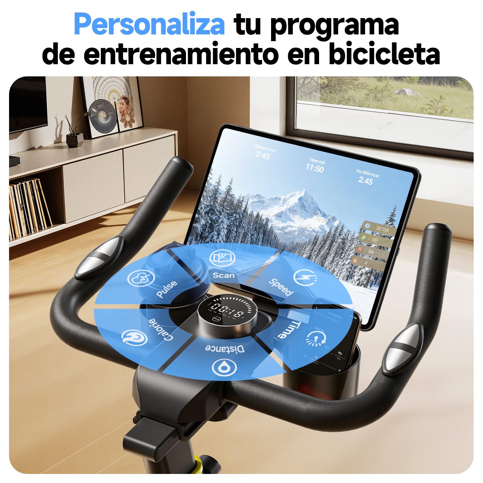 YPOO Bicicleta Estática para Casa, Asiento Cómodo, Soporte para Tablet y Clases de Fitness, Bici Indoor para Cardio en Casa, Bicicleta Estática Silenciosa de Gran Capacidad de Carga