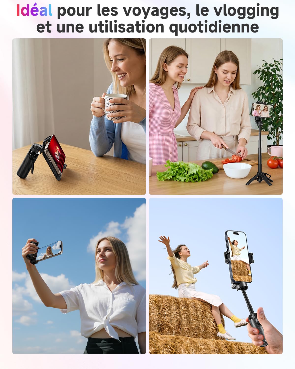 Rollei Trépied Smartphone Easy Creator SmartGrip 3-en-1 Perche à Selfie Extensible avec Télécommande Petit Trepied Telephone Portable avec 2 Supports Cold Shoes,Trepied-Smartphone-Perche-Selfie-Stick