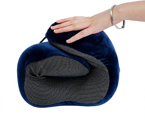 Miniatura 6 de Almohada de viaje de espuma viscoelástica Makimoo, almohada para el cuello con soporte de cabeza de 360 grados, cómoda y ligera, ideal para dormir