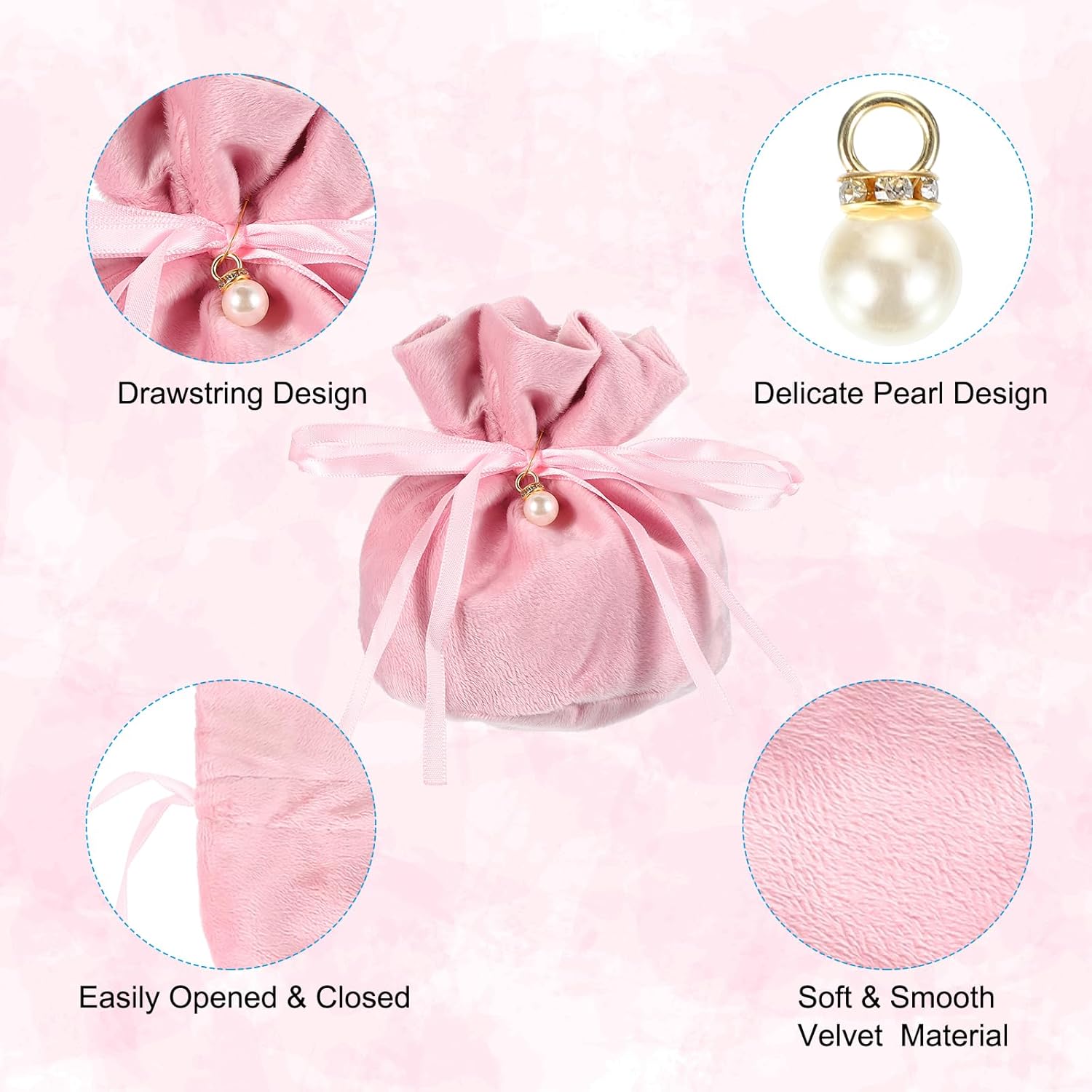 PATIKIL Velvet Drawstring Bags 6"x6", 10 Pcs Velvet Gift Bag with Pearl, Mini Candy Packaging Storage Pouches for Christmas Jewelry Webbing Party Favor, Pink - Image 3