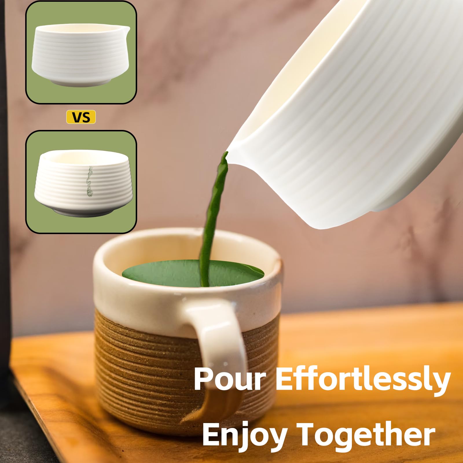Set Matcha 9 Pezzi Bianco Opaco – Kit Cerimonia del Tè Giapponese con Ciotola con Beccuccio Frusta in Bamboo 2 Cucchiai Chashaku Pesce Supporti Chakin e Filtro