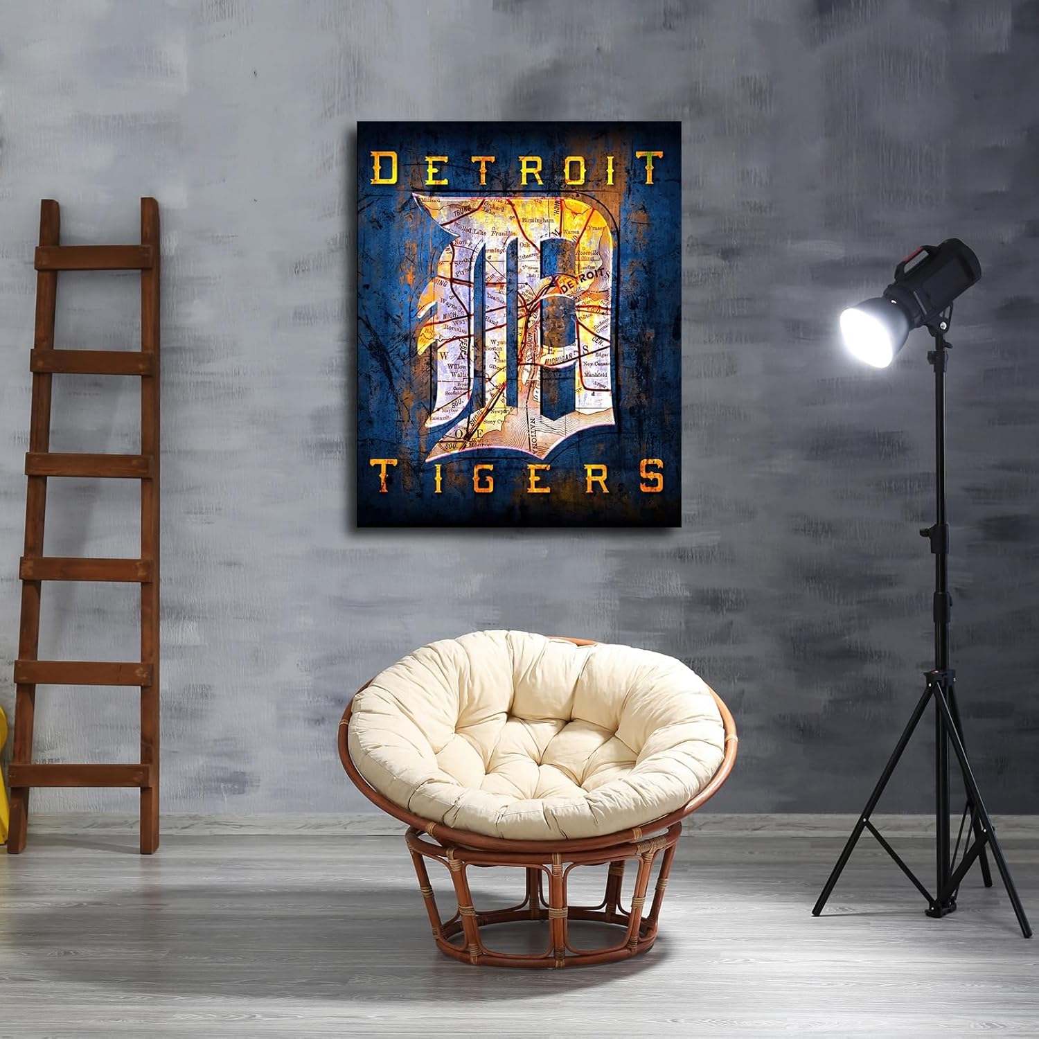 Detroit City Tigers Baseball Poster Baseball Sports Wall Art Pattern Print Artwork Decorative Home Decor Painting (With Frame,16x20inch)