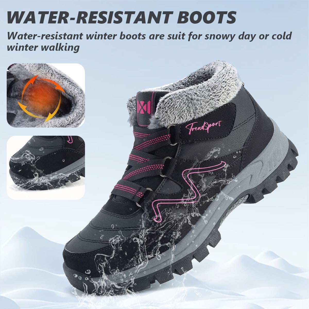 Qiucdzi Womens Winter Snow Boots Warm Fur Lined Anti-Slip Outdoor Ankle Booties Walking Shoes Comfort Non-Slip Trekking Shoes