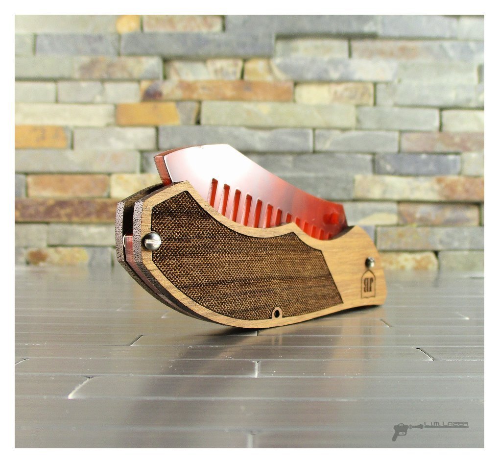 Tactical Knife, Folding Beard Comb, Wood and Acrylic