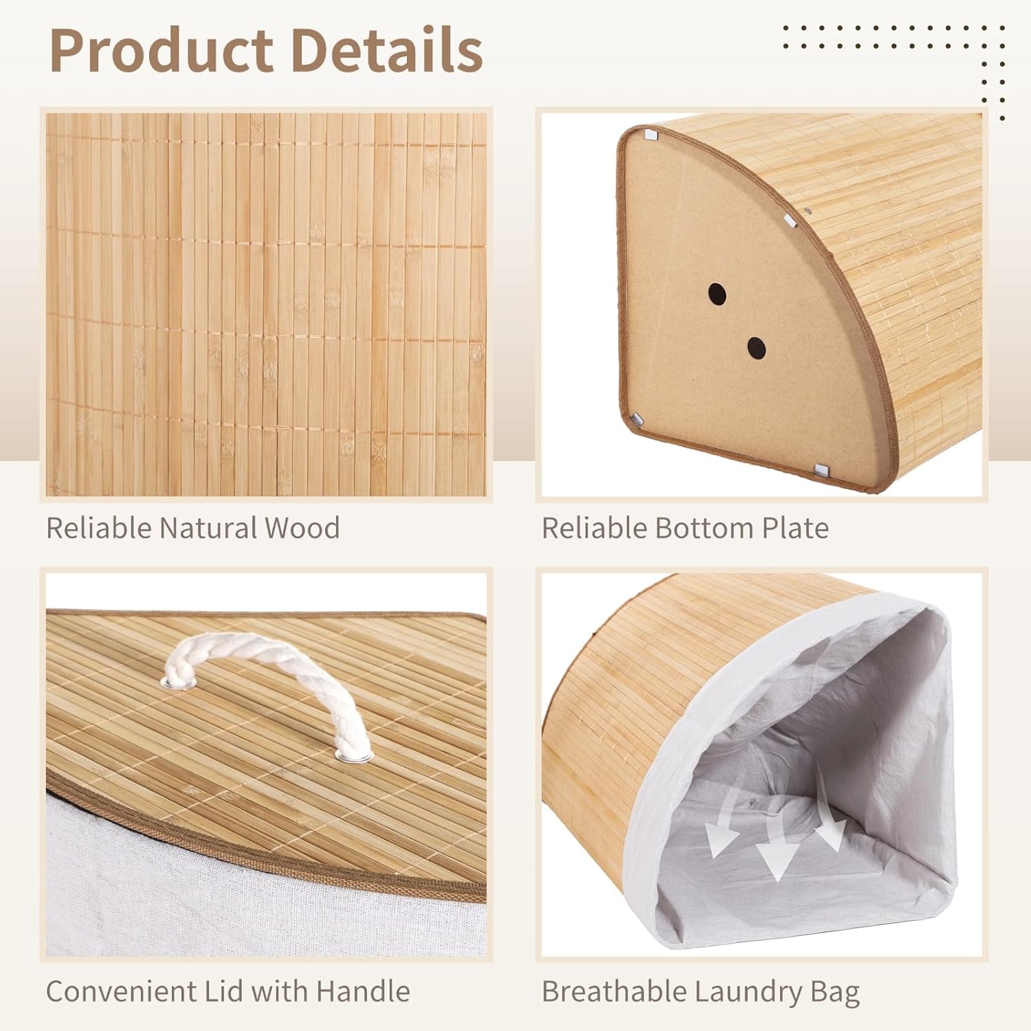 Corner Laundry Hamper with Lid, Foldable Triangle Clothes Hamper, Natural Wood Weave Laundry Basket Bin for Bedroom Bathroom Laundry Room, 25 x 18 in