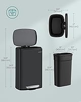 Vista 6 de SONGMICS Bote de basura de 13 galones (50 L), cubo de basura de cocina de acero inoxidable, cubo de reciclaje o basura, cierre suave, pedal Negro