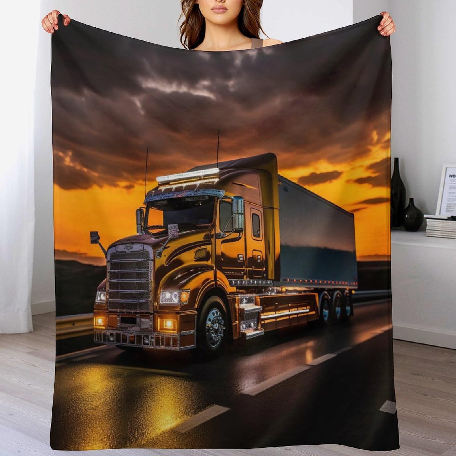 Couverture flanelle camion douce contre le froid nocturne sur lit et sofa