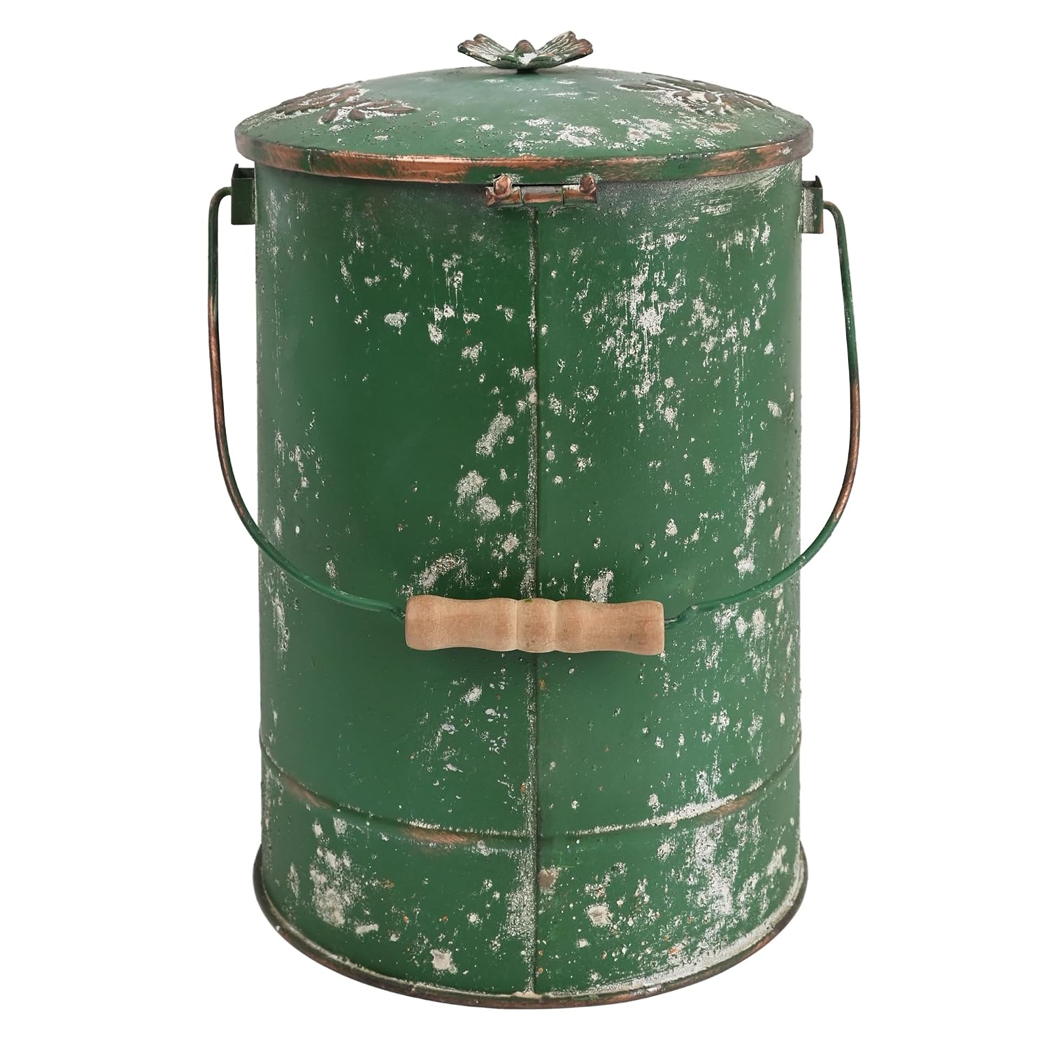 Rustic Farmhouse Decor Trash Can with Lid and Pedal Retro Handmade Distressed Design Pattern Round Garbage Cans Recycling Waste Bin for Home Patio Yard Bathroom Kitchen Garden Living Room Green