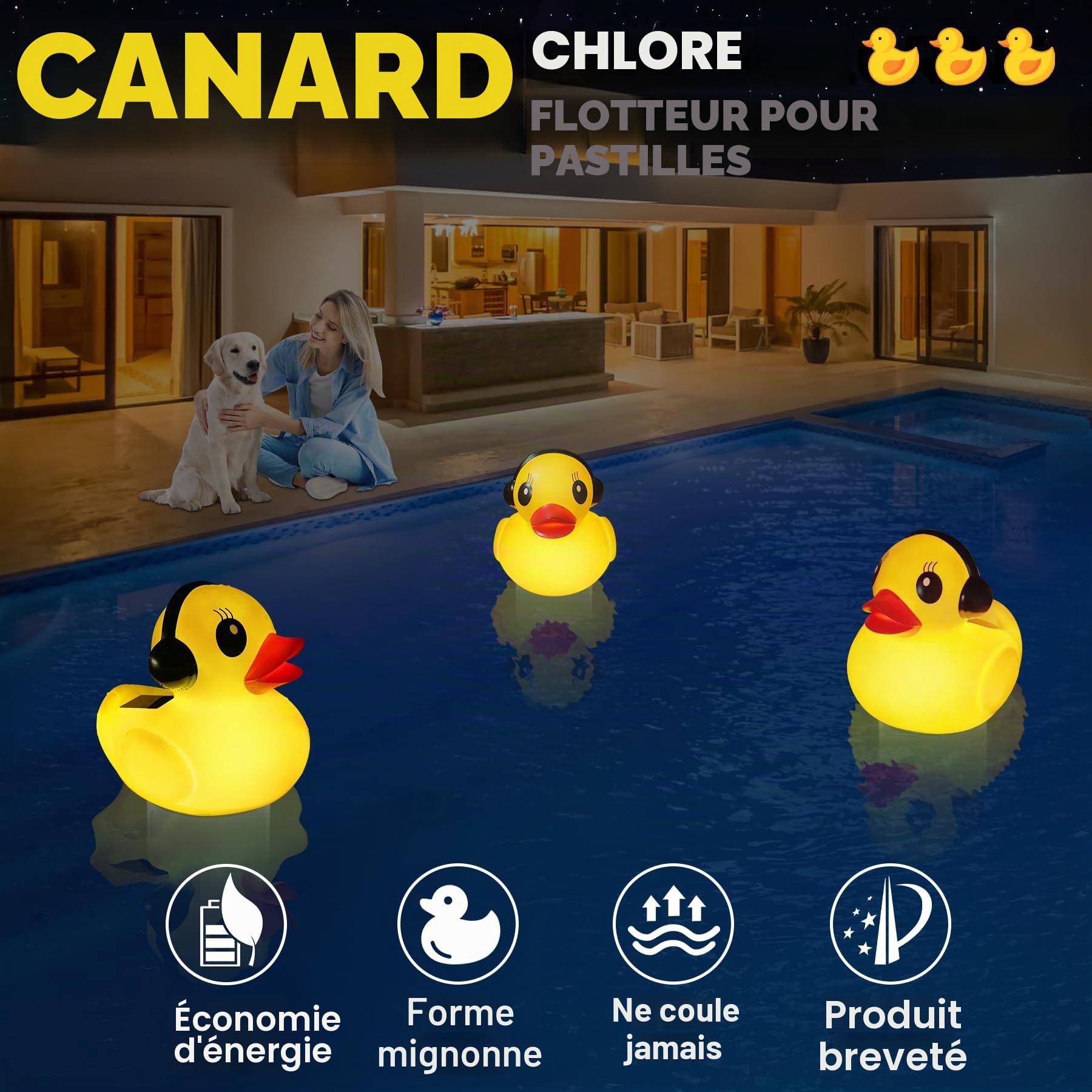 KingSom Diffuseur Chlore Piscine, Caneton Distributeur de Chlore Flottant, Diffuseur de Chlore pour Piscine avec Lumière Solaire, Fotteur Chlore Piscine à Débit Réglable, Doseur Diffuseur Flottant,Spa