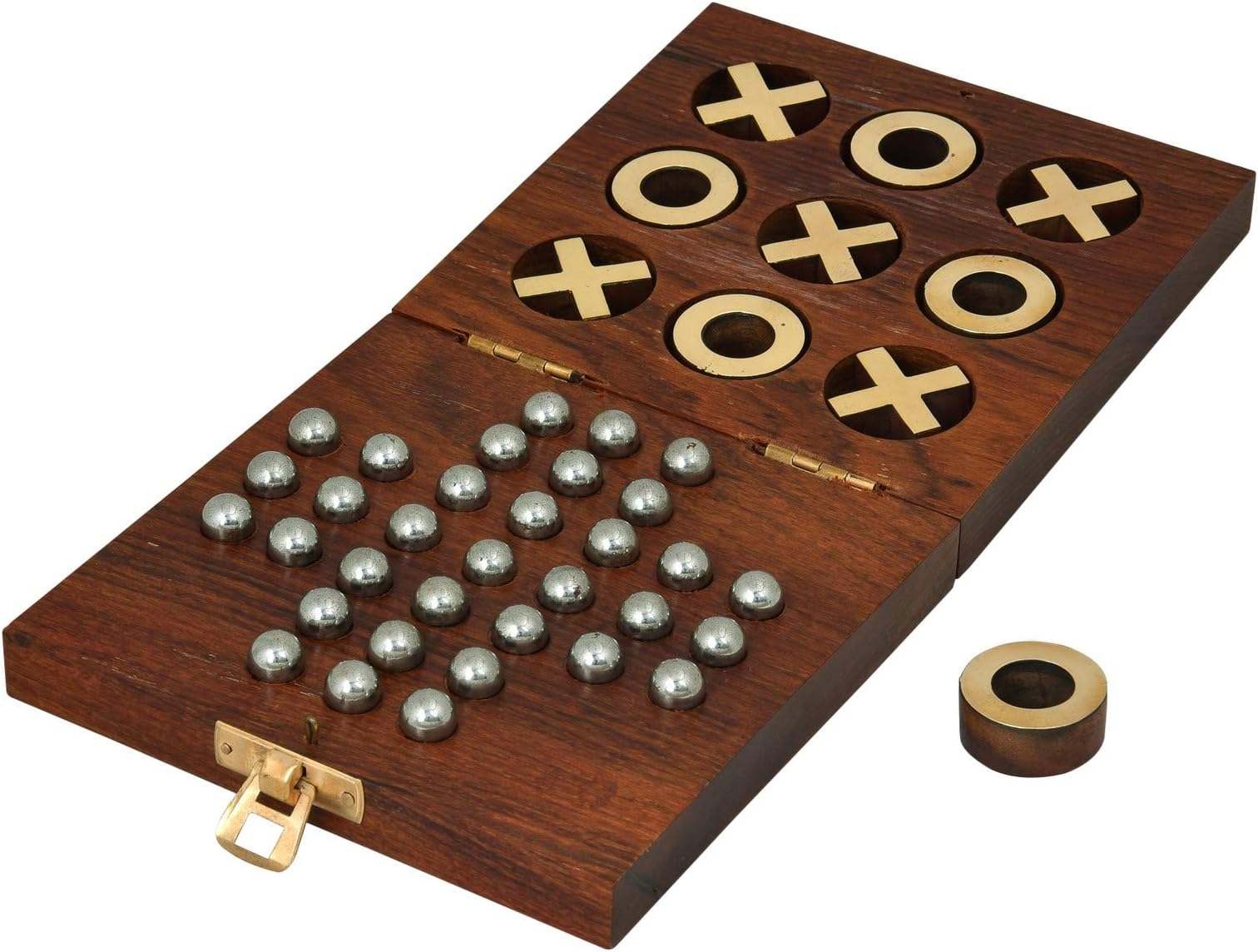 Wooden Tic Tac Toe and Solitaire Board Game, Traditional Challenging Board Game for Kids and Adults (Weight: 480 Gm)