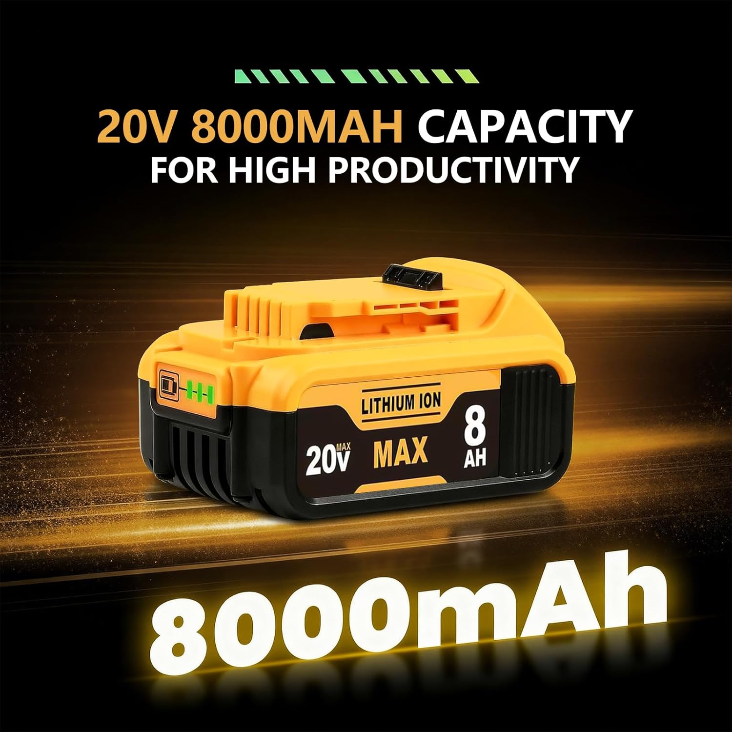 8.0Ah Compatible with DeWalt 20V Max Battery DCB200 DCB201 DCB180 DCB203 DCB204 DCB206 Cordless Power Tools with LED Indicator (Not Made in Dewalt) - Image 2