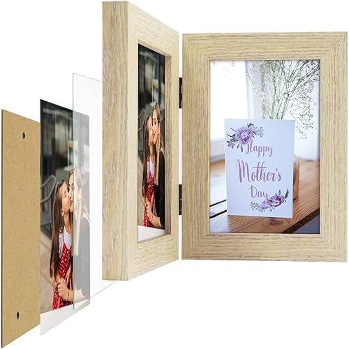 Vista 78 de Frametory, Marco de fotos triple de 4 x 6 pulgadas, marco de fotos con bisagras, tres marcos plegables para escritorio, marco de vidrio vertical Gris