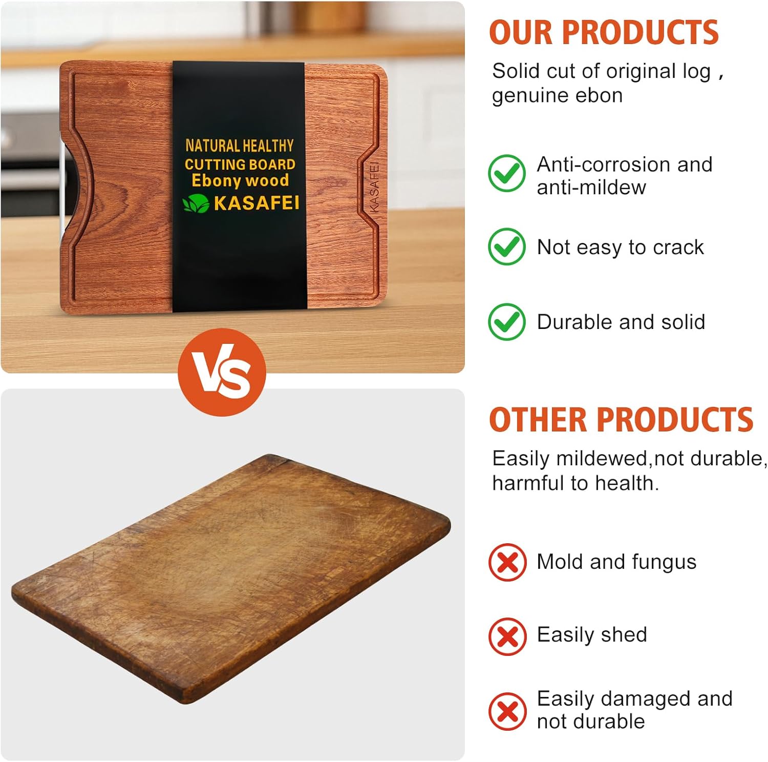 kitchen solid wood cutting board, ebony cutting board, with juice groove, handle, base, double-sided use, suitable for meat, vegetables, cheese, home cooking supplies