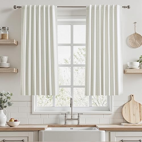 Miniatura 74 de UHITECH - Cortinas opacas de 84 pulgadas de largo, juego de 2 paneles de lino natural, 100% opacas, cortinas negras para dormitorio, sala de estar,