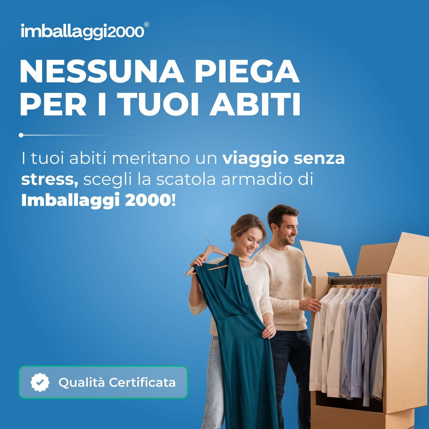 IMBALLAGGI 2000 - Scatole Cartone Porta Abiti con Barra Appendiabiti - 50x50 cm h 110 cm - Scatoloni per Trasloco Armadio - 5 Pezzi