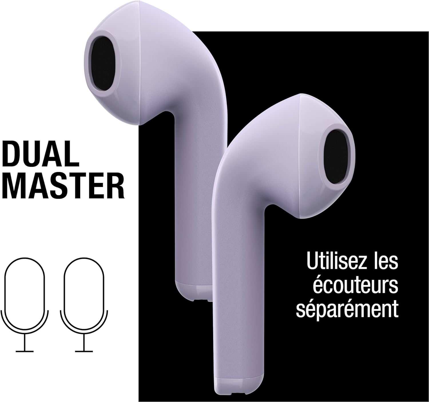 Illustration of two Fresh 'n Rebel Twins Core earbuds, highlighting their independent 'Dual Master' functionality.