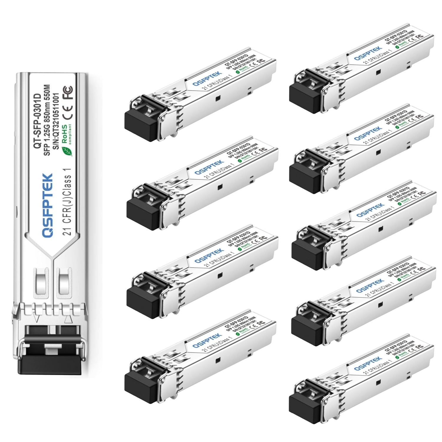 QSFPTEK (10Pack) 1000Base-SX Gigabit SFP Transceiver, 850nm 550m DDM 1G SFP Modul, LC Port Multimode Mini-GBIC SFP für Cisco GLC-SX-MMD/GLC-SX-MM, Ubiquiti UF-MM-1G, Mikrotik, offene Schalter