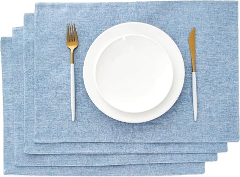 matches21 BORDA de 4 sets de table bleu turquoise tissé en plastique 46 x 33 cm, lavable