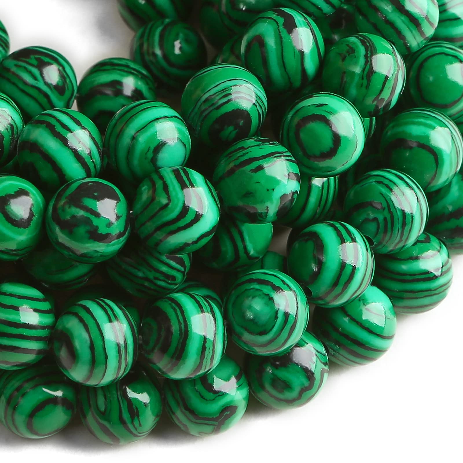 Hixhro 120pcs 8mm Malachite Gemstone Beads Stone Beads for Jewelry Making with Crystal Stretch Cord Spacer Beads