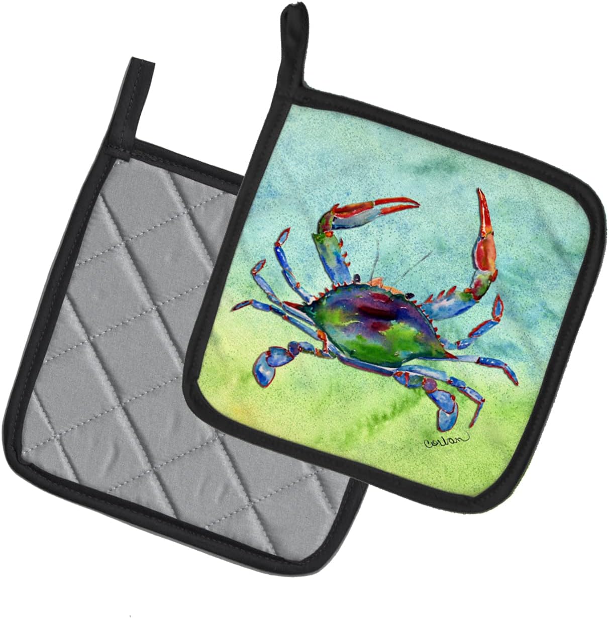 Caroline's Treasures 8550PTHD Crab Pair of Pot Holders Kitchen Heat Resistant Pot Holders Sets Oven Hot Pads for Cooking Baking BBQ, 7 1/2 x 7 1/2