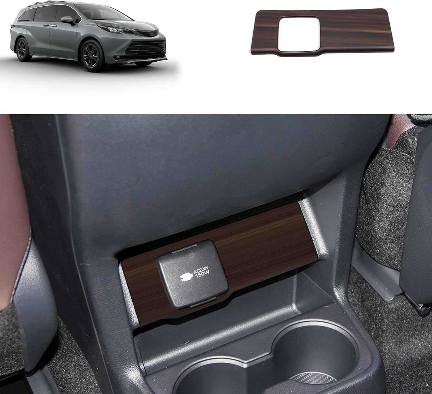 Rear Air Outlet Cigarette Lighter Trim Compatible with Toyota Sienna 2021-2024 Rear AC Power Panel Cover Interior Car Accessories ABS 1PCS(Peach Wood Style for Medium Configuration)