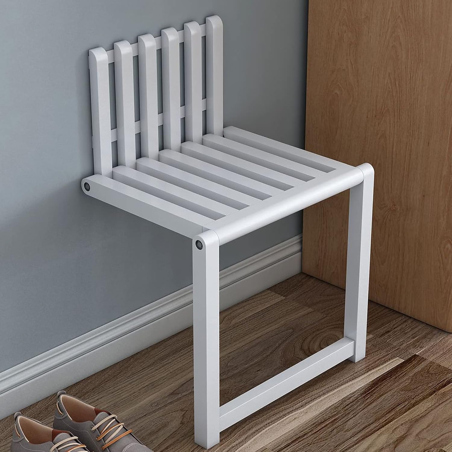 Shower Seats for Elderly Foldable, Fold UP Shower Stool Solid Wood Wall Seat with Support Legs Saving Space Bearing 150KG Folding Chair for Bedroom Balcony Living Room