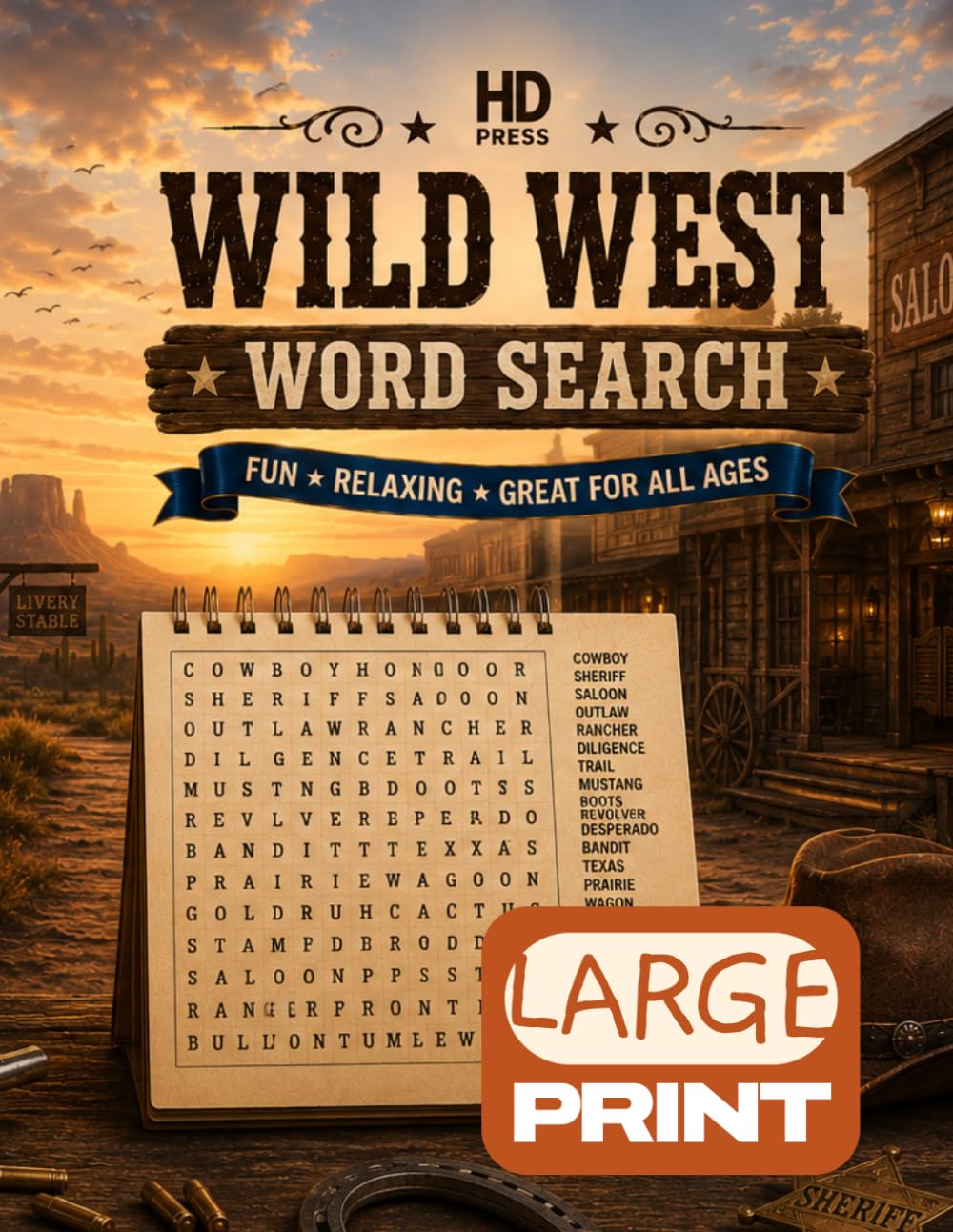 Wild West Wordsearch: Over 100 Large Print Themed Wild West Puzzles, With Fun Facts & Solutions, Relaxing & Fun for All Ages (HD Press Themed Wordsearch Puzzles)