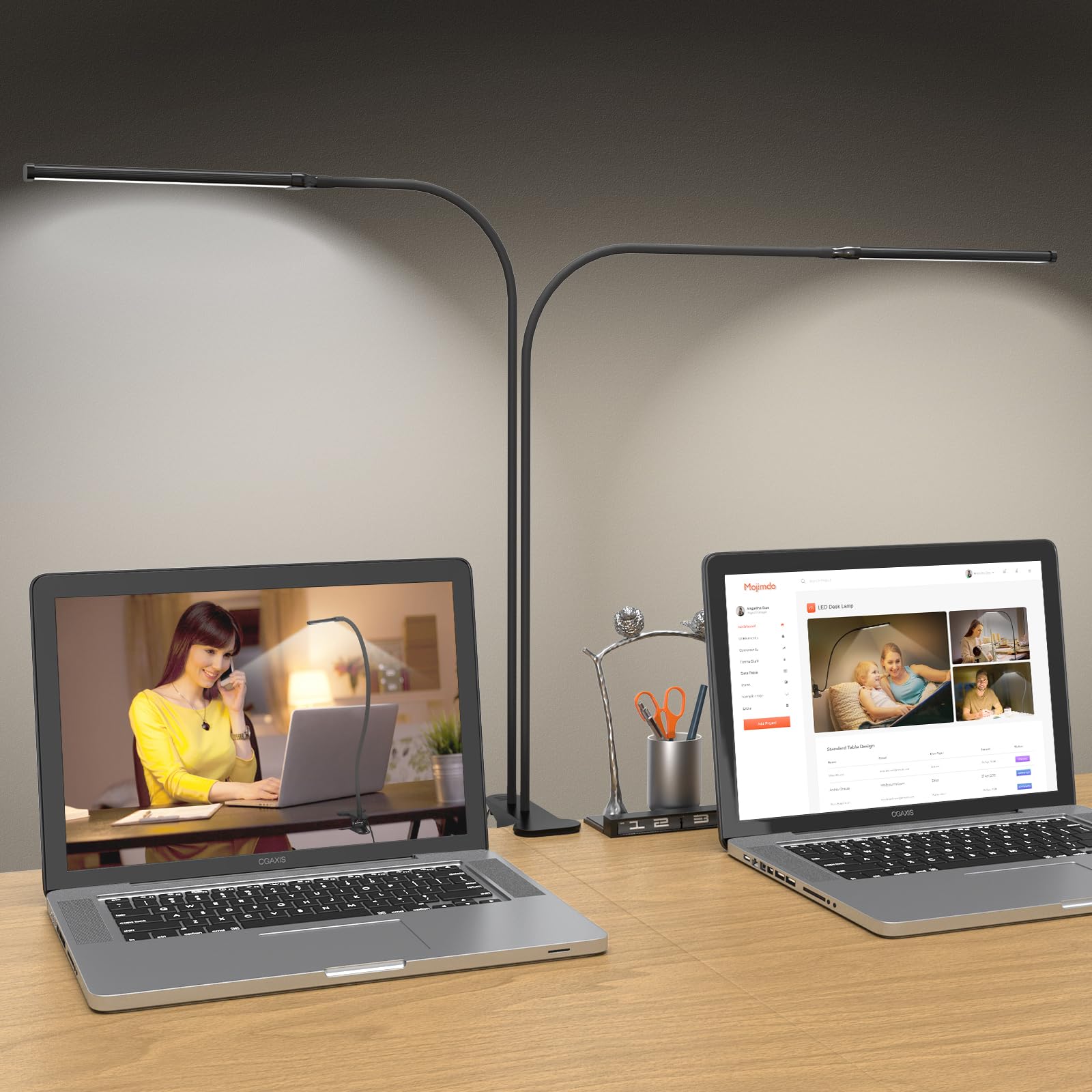 Mojimdo Lámpara de escritorio con 154 LED [Poder iluminador notable] 70 cm Lámpara con pinza, 3 colores y 10 niveles de luminosidad Lámpara de lectura 360° flexible con cargador USB para casa/oficina