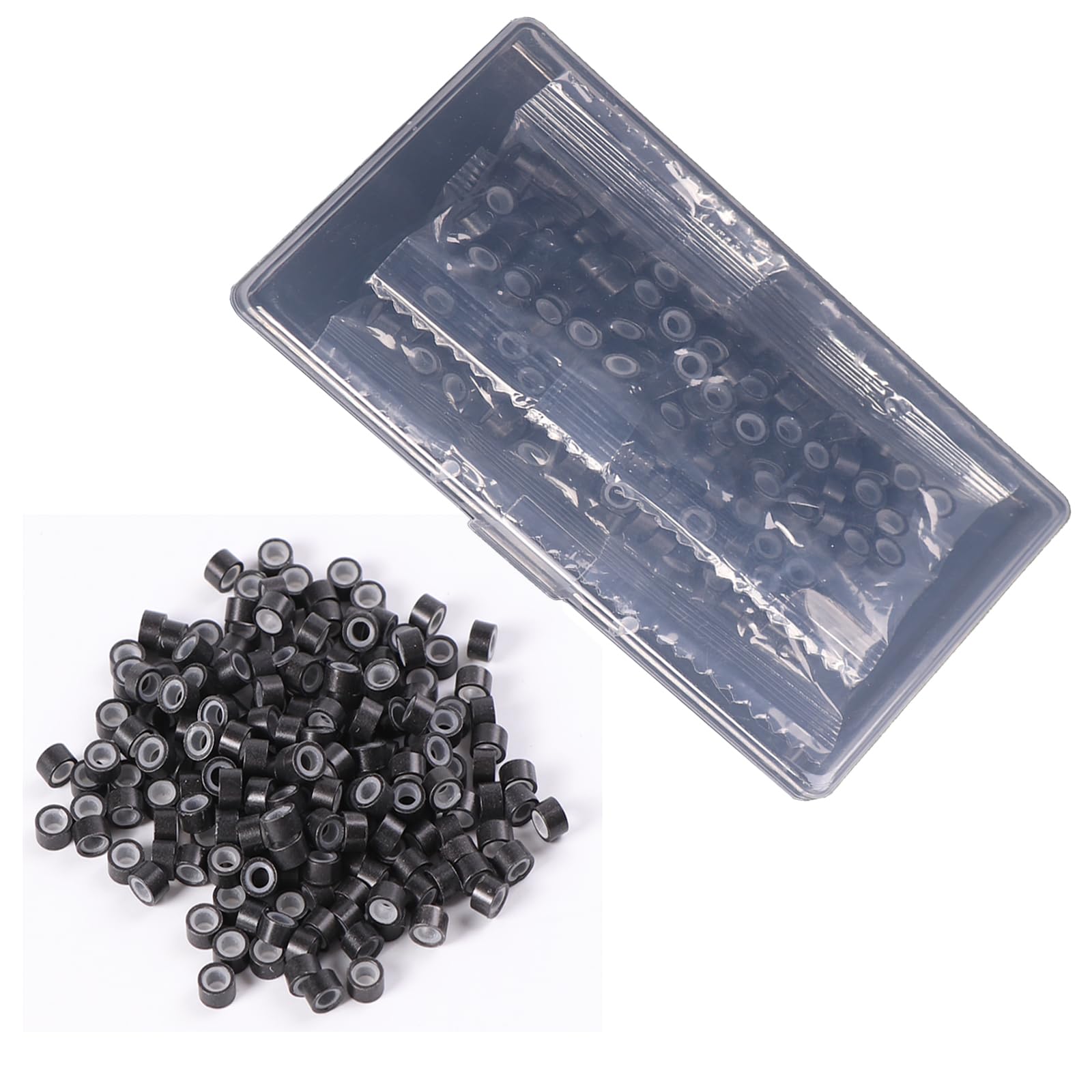 Micro Ring Beads for Hair Extensions,200PCs 5mm Black Invisible Links, Salon-Grade Durable Micro Links for Keratin & Clip-In Extensions for Hair