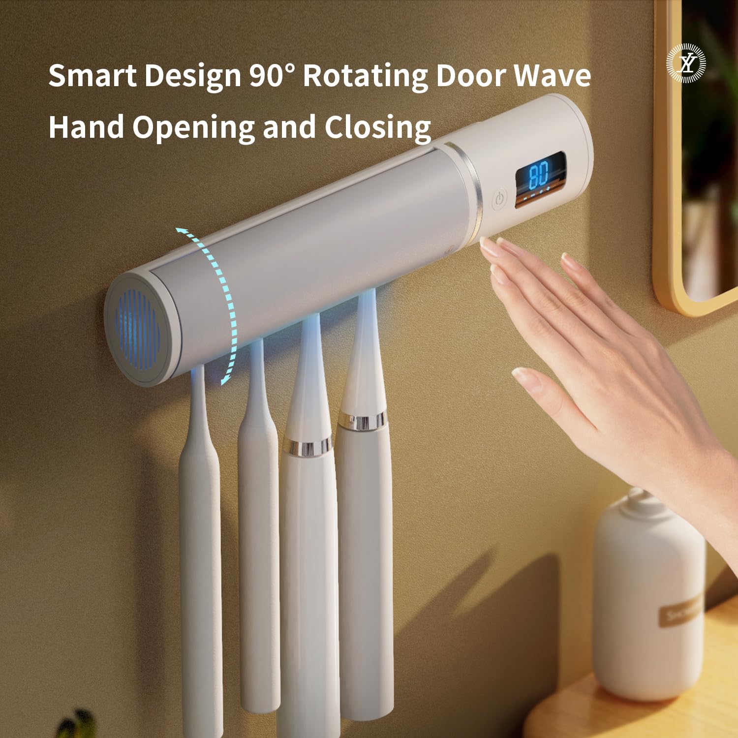 Toothbrush Holder with Wall Mounted and Timed Function for Bathrooms, Intelligent Sensor Lid Opening Device ToothCleaner, Glue Without Drilling (4 Slots)