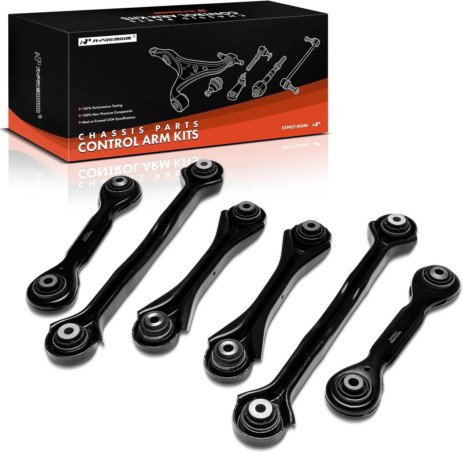 A-Premium Set of 6, Rear Upper Center Forward Rearward Lateral Arms, with Bushing, Compatible with BMW 325i, 325xi, 328i, 328i xDrive, 328xi, 330i, 330xi, 335d, 335i, 335i xDrive, 335xi, 128i, 135i