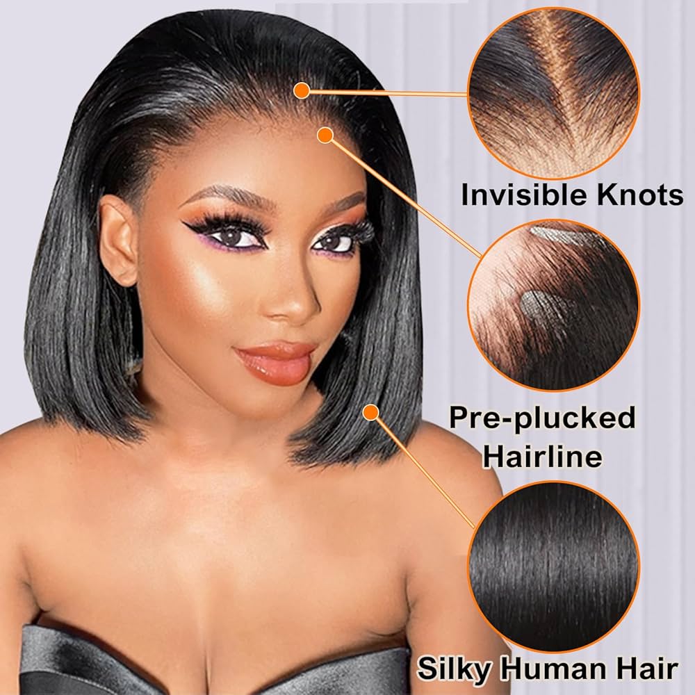 Amazon.com : urno ble 13x4 HD Lace Front Bob Wig Human Hair