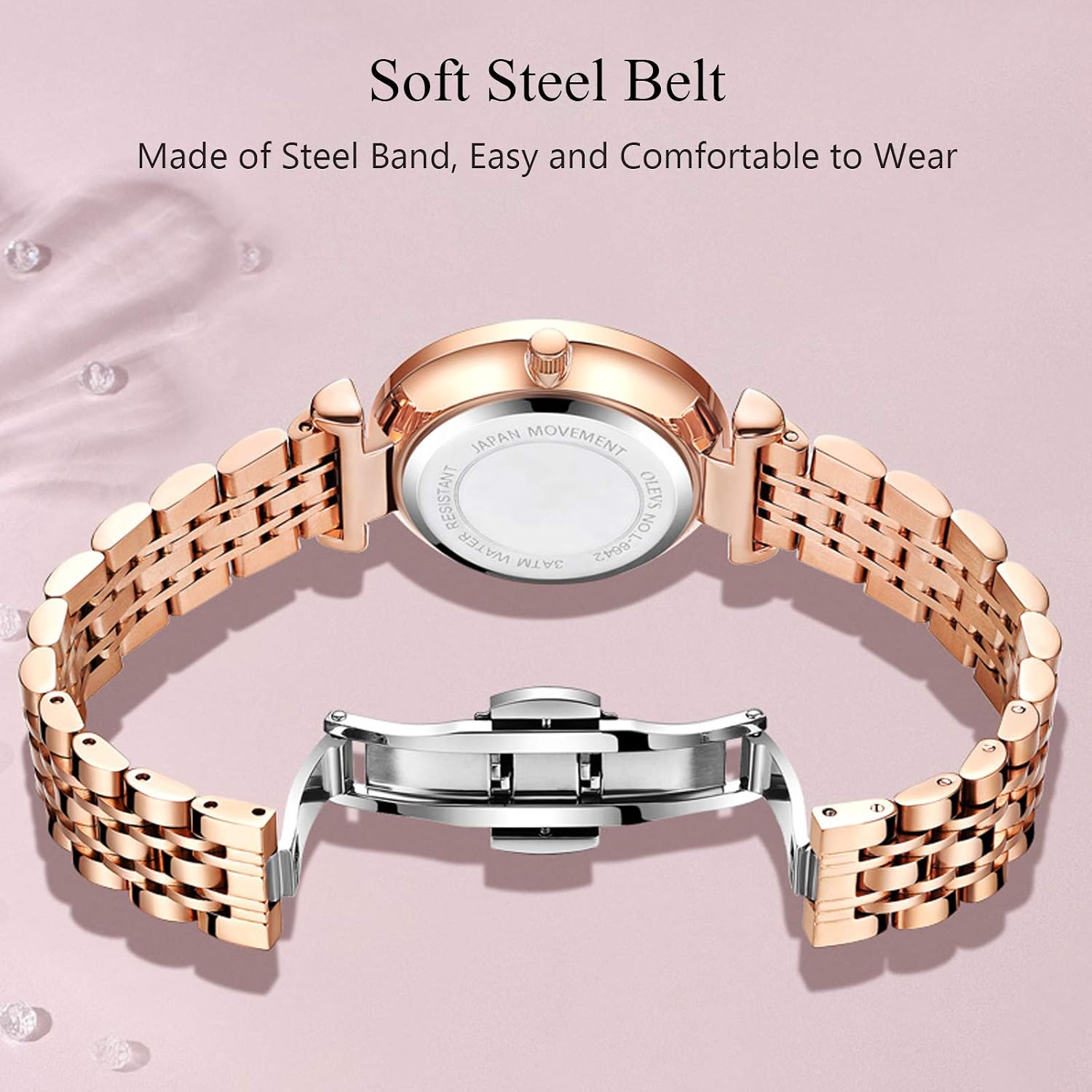 RORIOS Women's Watches Analogue Quartz Watch with Rose Gold Stainless Steel Strap Waterproof Fashion Wristwatches Elegant Dress Watches for Women red - Image 5