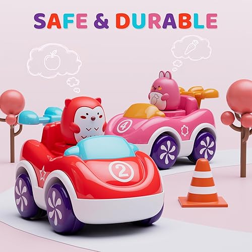 Miniatura 4 de Marstone Juguetes para niñas de 1 año o más, paquete de 4 coches de empuje de dibujos animados de animales, juguetes educativos para niños pequeños