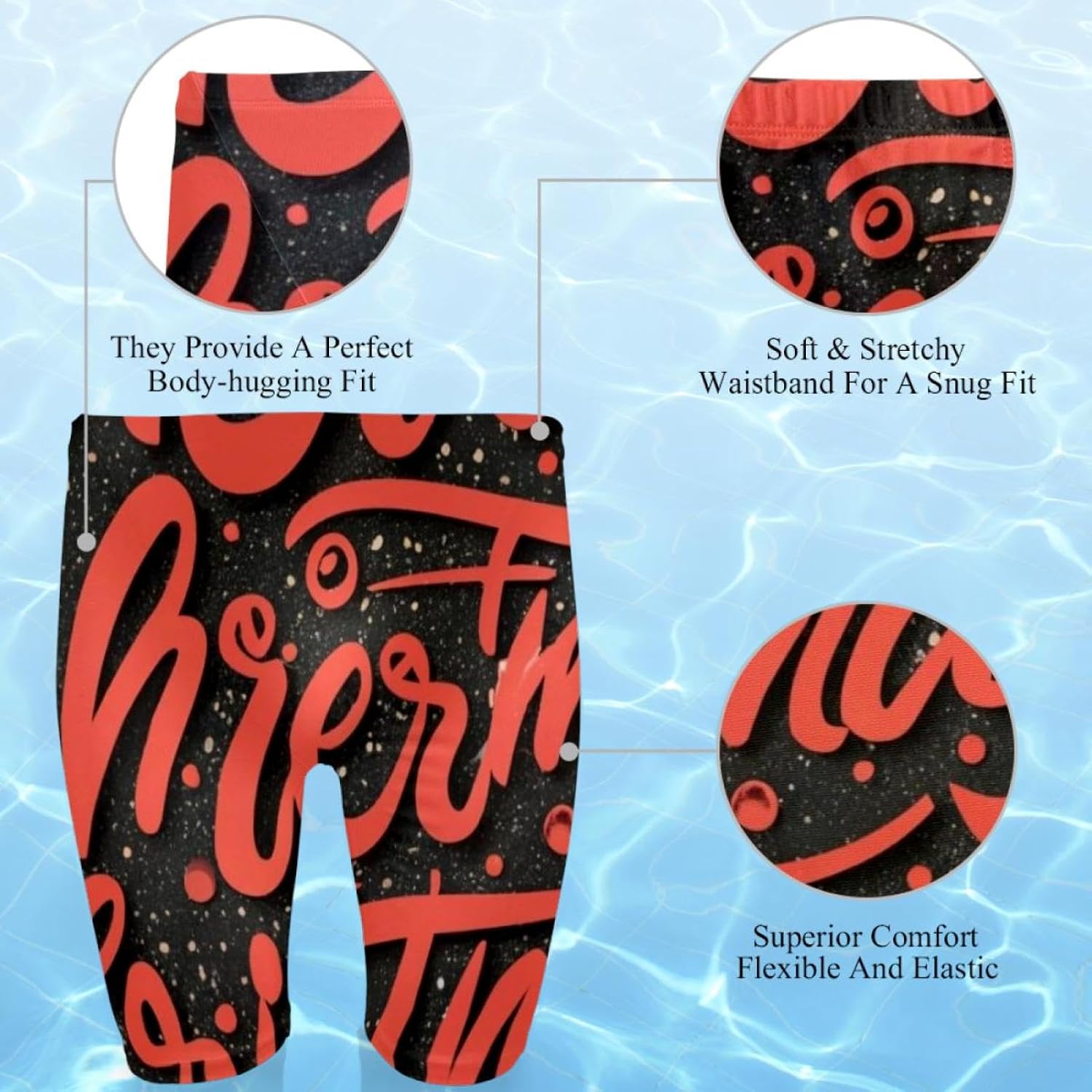 Happy Christmas Men's Swim Jammers for Training, Swim Shorts for Boy Dry Quick Youth Boys Jammer Swimwear