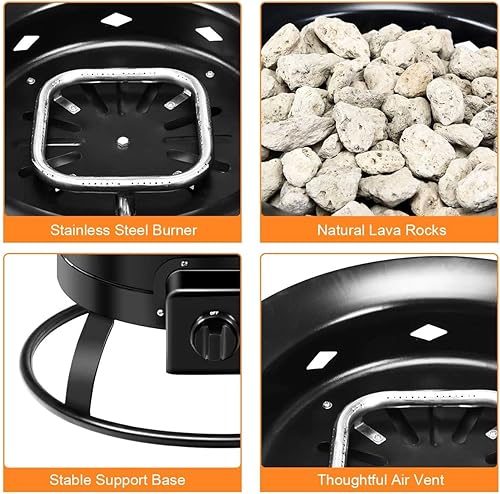 Miniatura 3 de S AFSTAR Cuenco de fuego de gas de 19 pulgadas, 58,000 BTU portátil de propano con tapa, piedra de lava de piedra, anillo estabilizador de tanque y