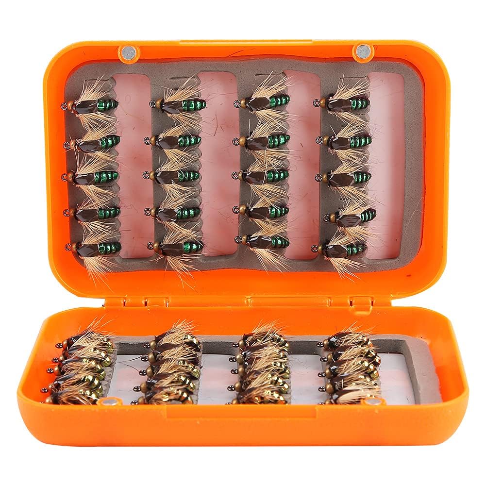 Set 40 Esche Da Pesca A Mosca Fatte A Mano Con Scatola – Mosche Secche Oro E Verde - 2