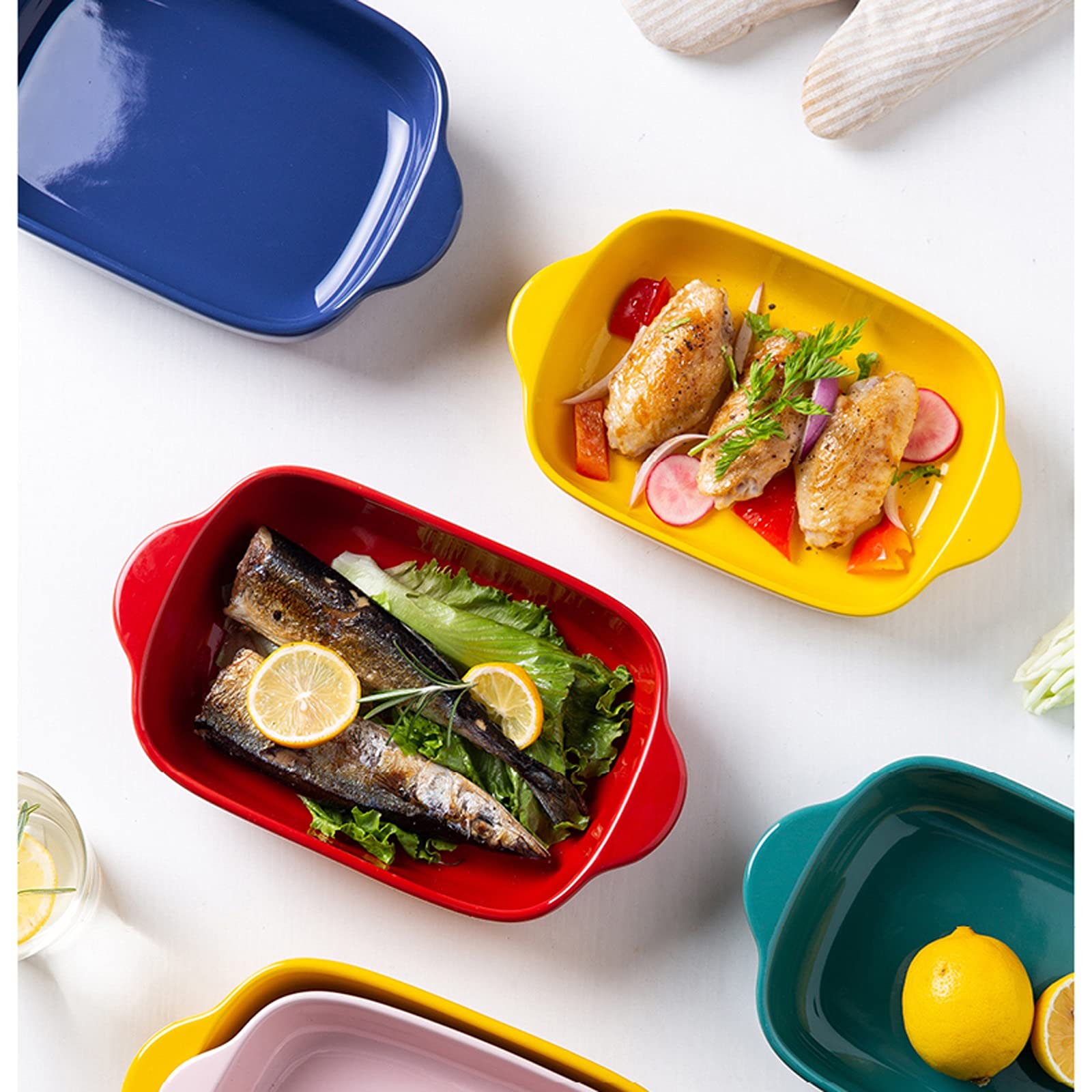 Fuente para Hornear Plato de Hornear de cerámica, panadería Rectangular Grande de 450 ml, tajos para cocinar, Cocina, Cena de Pastel, Banquete y Uso Diario Bandejas Horno (Color : Yellow)
