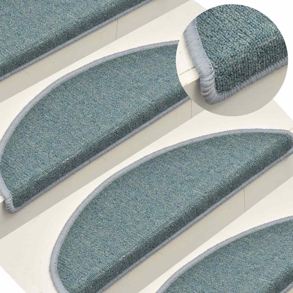 Stufenmatten 30 STK., 56x17x3 cm Seeblau Halbrund, Teppich Treppenstufen Matten, rutschfeste Treppenschoner für Holzstufen, langlebiger Treppen Teppich