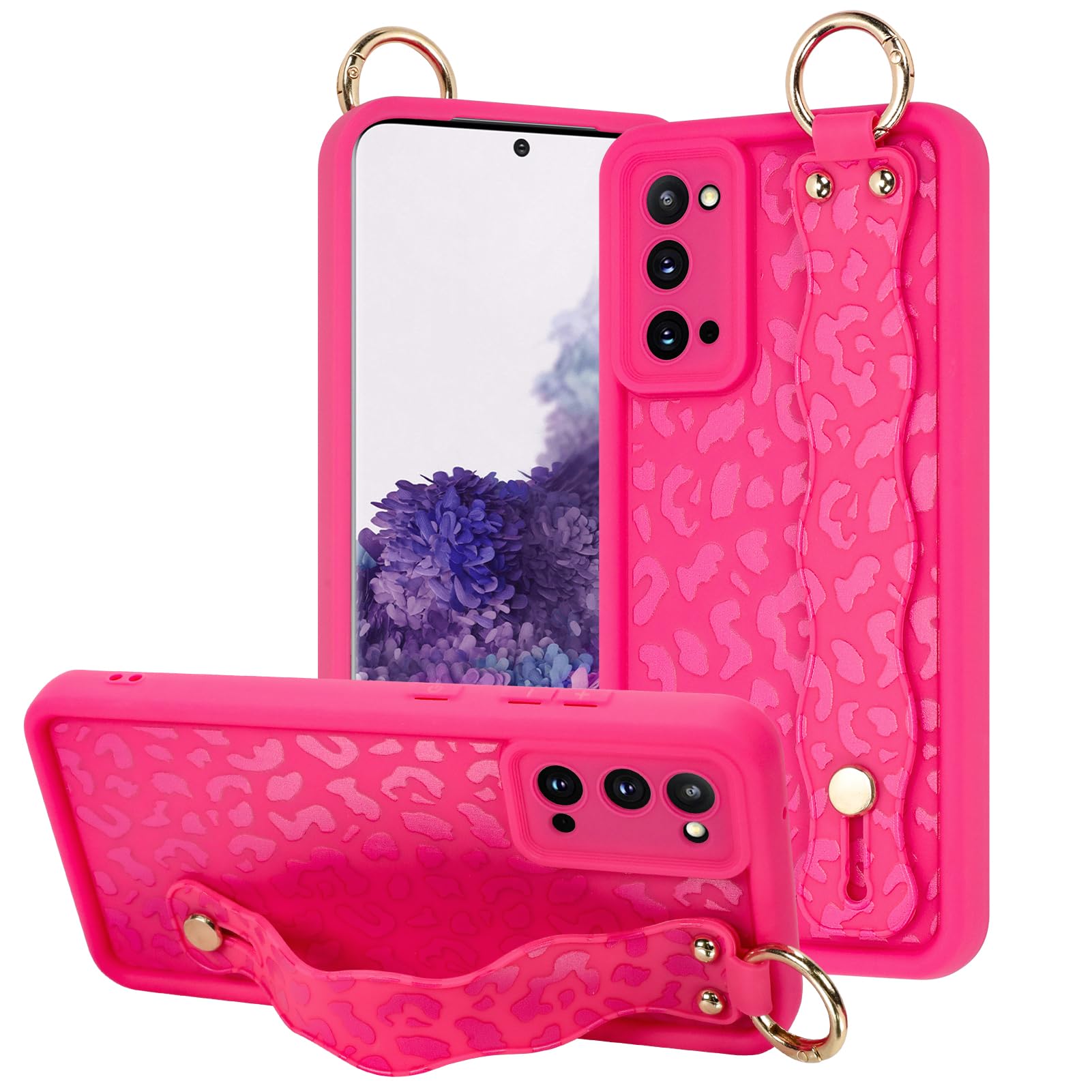 OOK Compatible with Samsung Galaxy S20 5G Leopard Case with Wrist Strap, Hot Pink Leopard TPU Shockproof Protection Slim Cover with Camera Protection