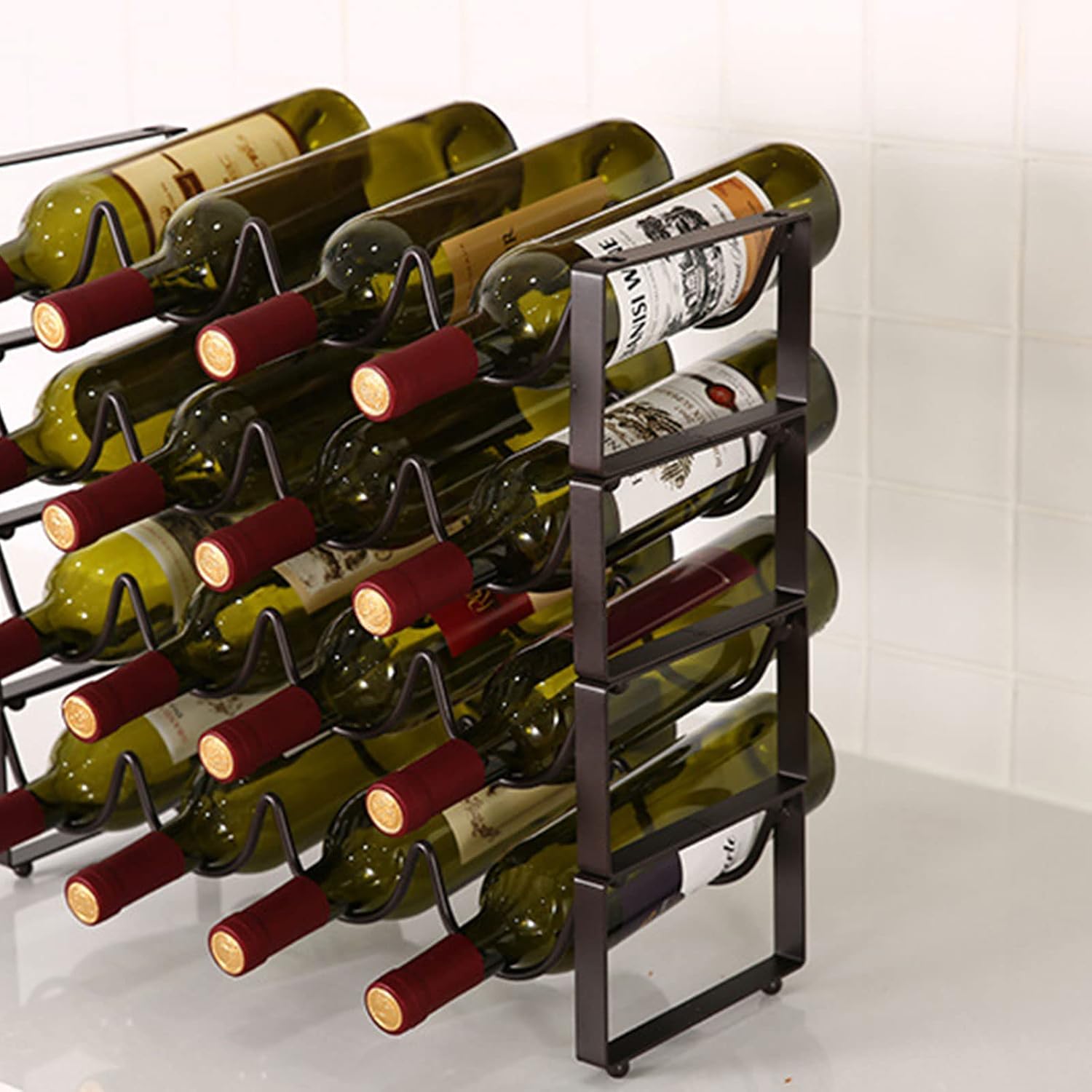 Stackable Metal Wine Rack for Bottles, Space Saving Cabinet Organizer for Living Room Kitchen Countertop