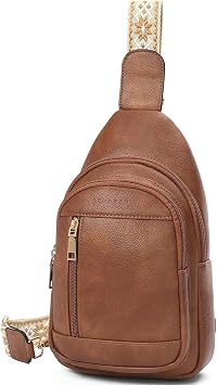 SENDEFN Small Sling Bag for Women PU Leather Crossbody Bags Purse for Travel Fanny Pack Chest Bag with Adjustable Guitar Strap