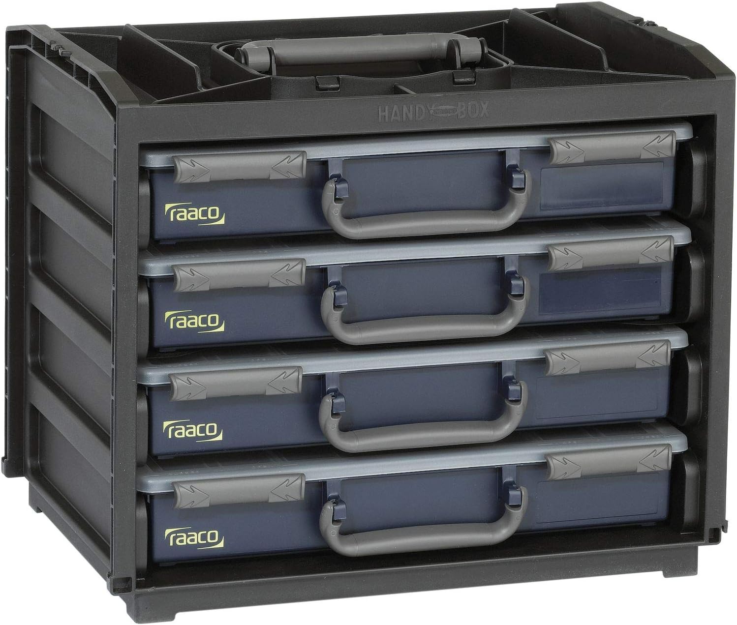 Raaco 136242 Portable Handy Box + 4 A4 Assorters, Black/Blue
