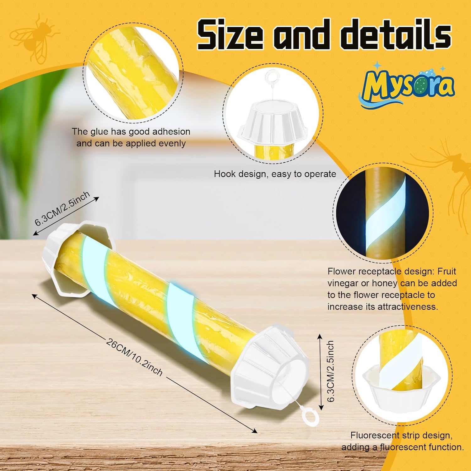 8 Pack Glow in the Dark Fly Sticks Outdoor & Indoor Sticky Fly Traps with Blue Fluorescent Night Attraction Light-Absorbing UV for Mosquitoes Flies Waterproof Hanging Catcher (White)