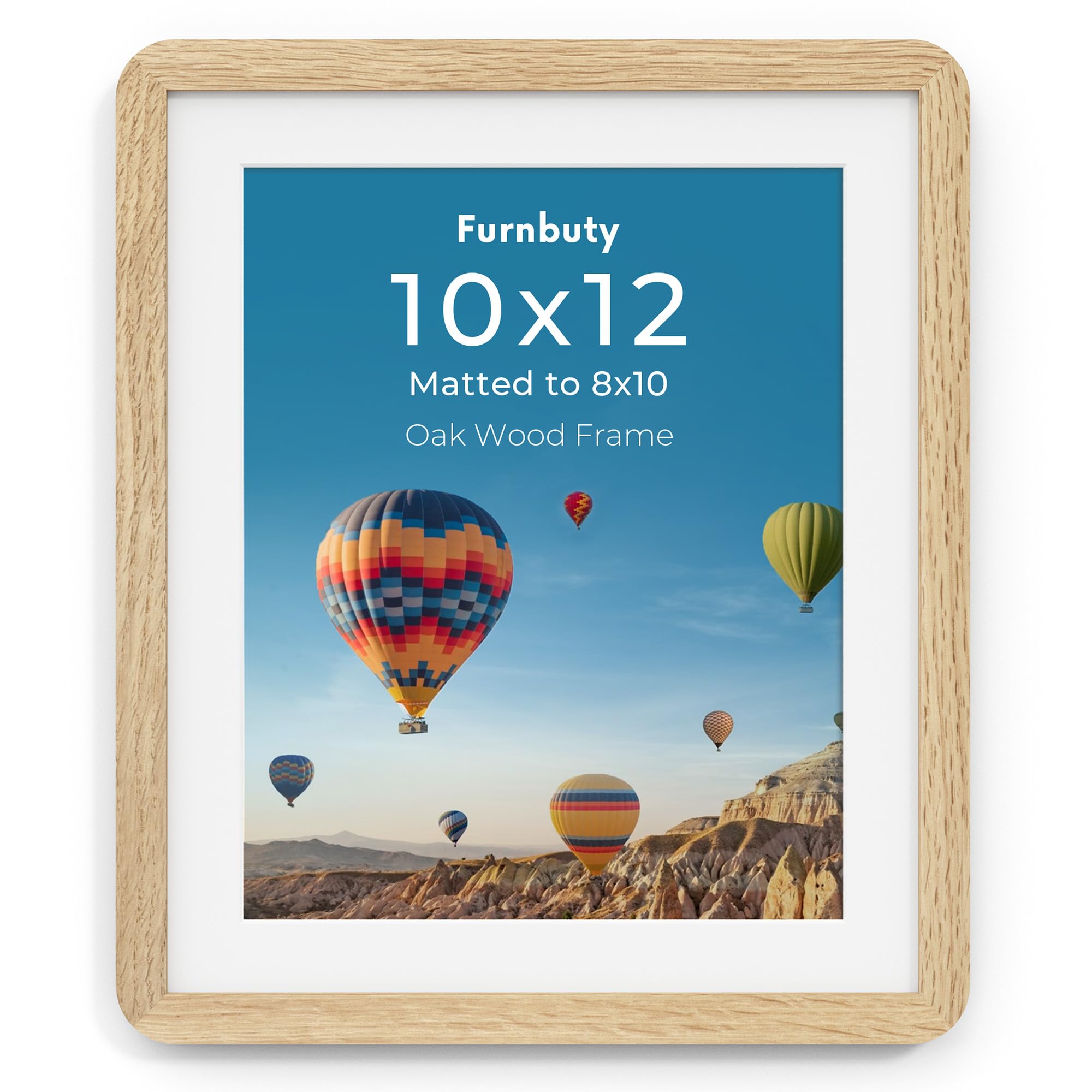 10x12 Picture Frame, Oak Wood 10 x 12 inch Frame with Rounded Corner & Acrylic Glass, 10x12 Photo Frame with Mount for 10x8 Photo, Wall Mounting Frame for Gallery Posters & Art Prints โ image 1
